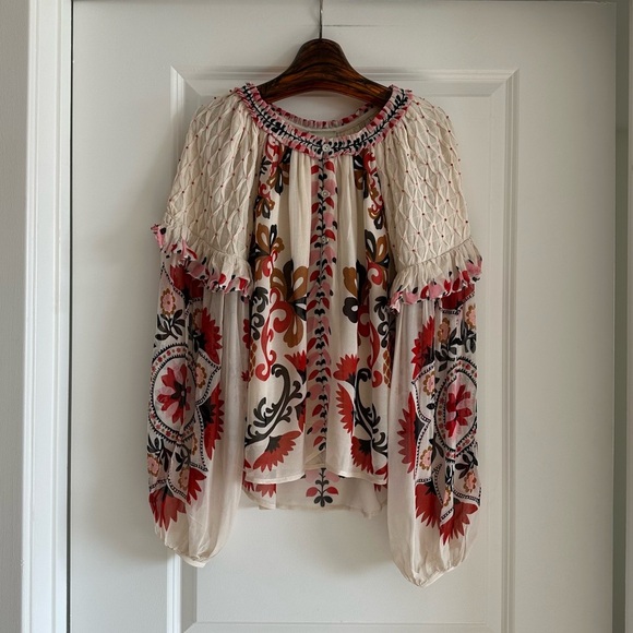 Farm Rio Cream Cashew Mandala Embroidered Blouse - Picture 4 of 7